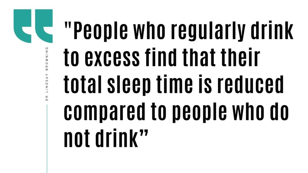 IMAGE TEXT "People who regularly drink to excess find that their total sleep time is reduced compared to people who do not drink”